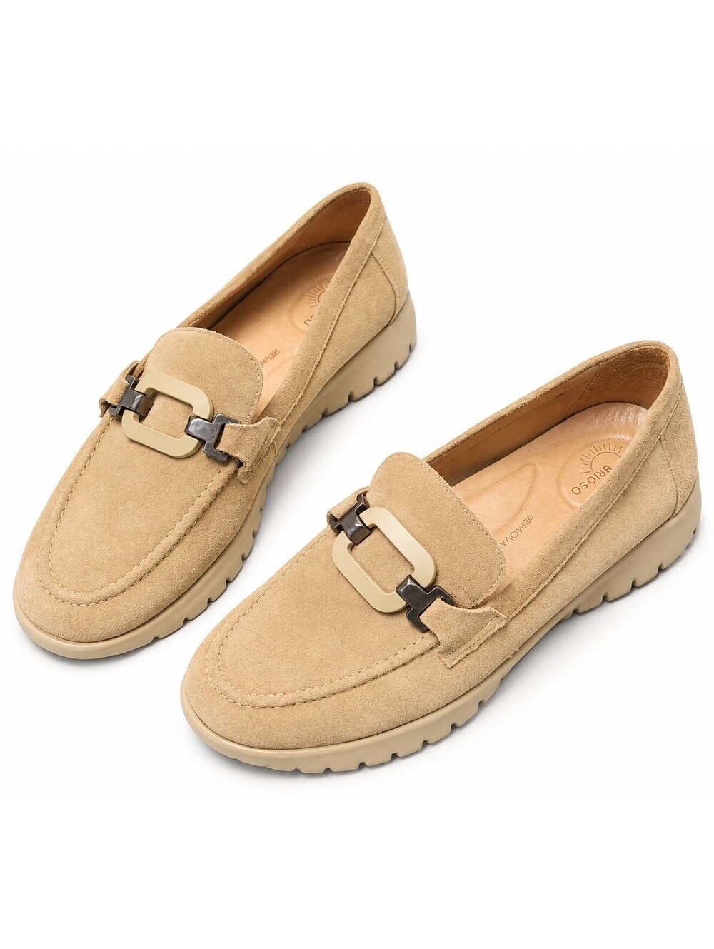 BrioSo Women's 8.5 M Beige Leather Suede Loafers Comfort Slip On Shoes